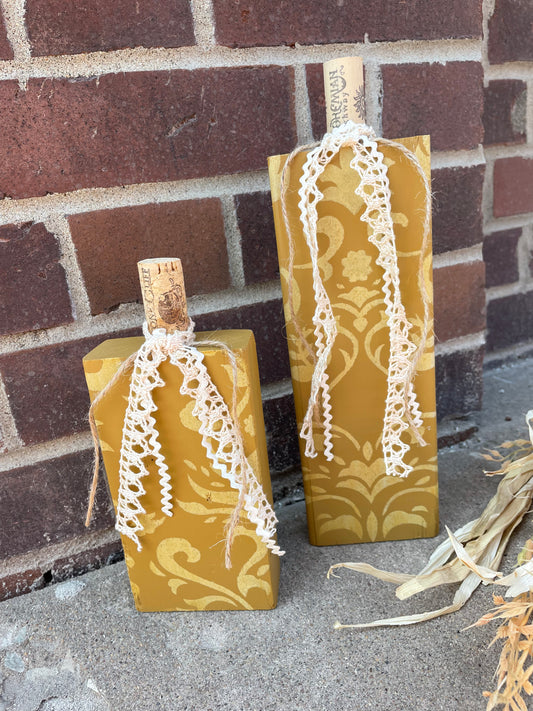 Handmade Reclaimed Wood Mustard Yellow Pumpkin Set