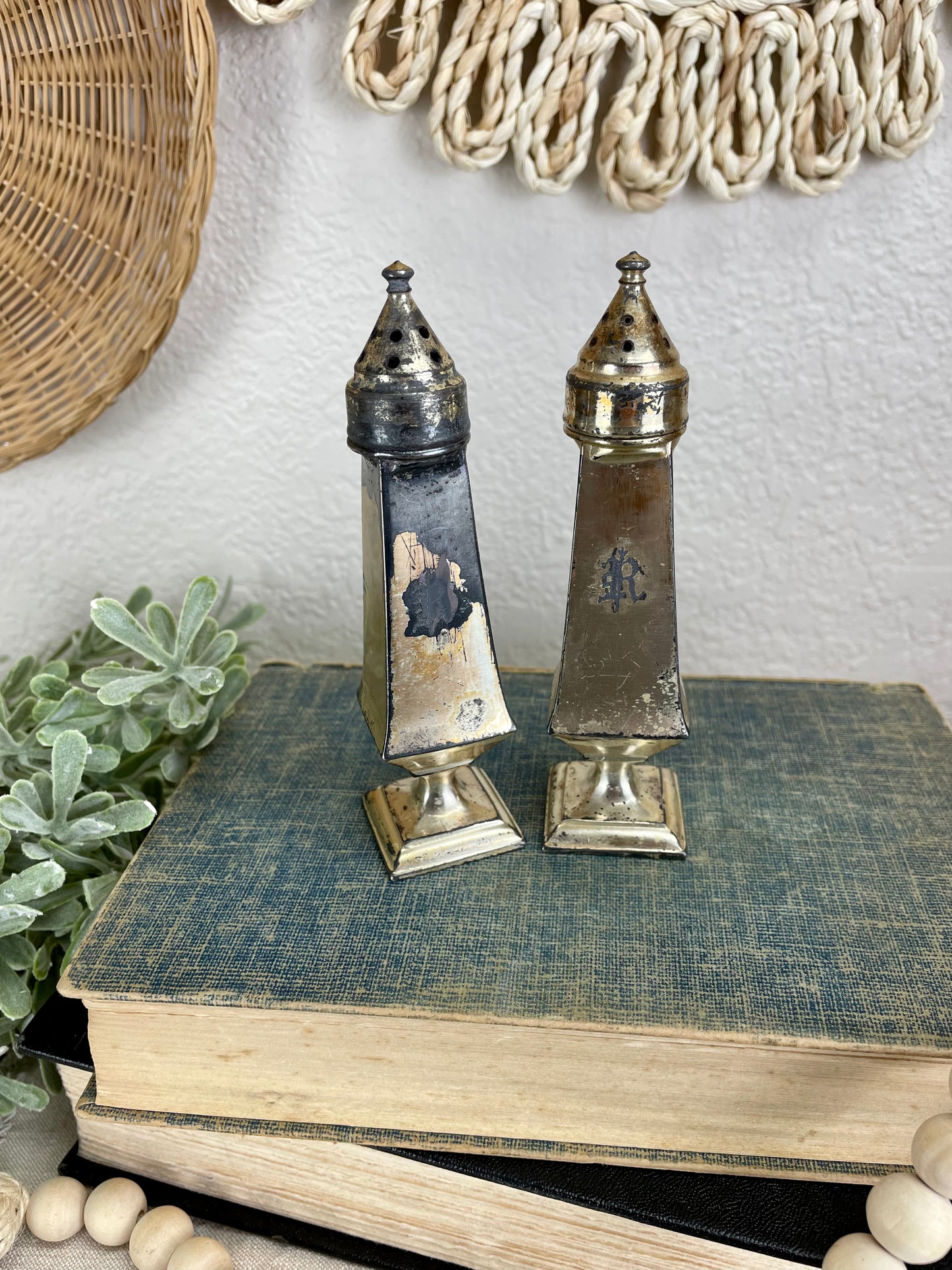 Vintage Silver Salt & Pepper Shakers with Natural Patina