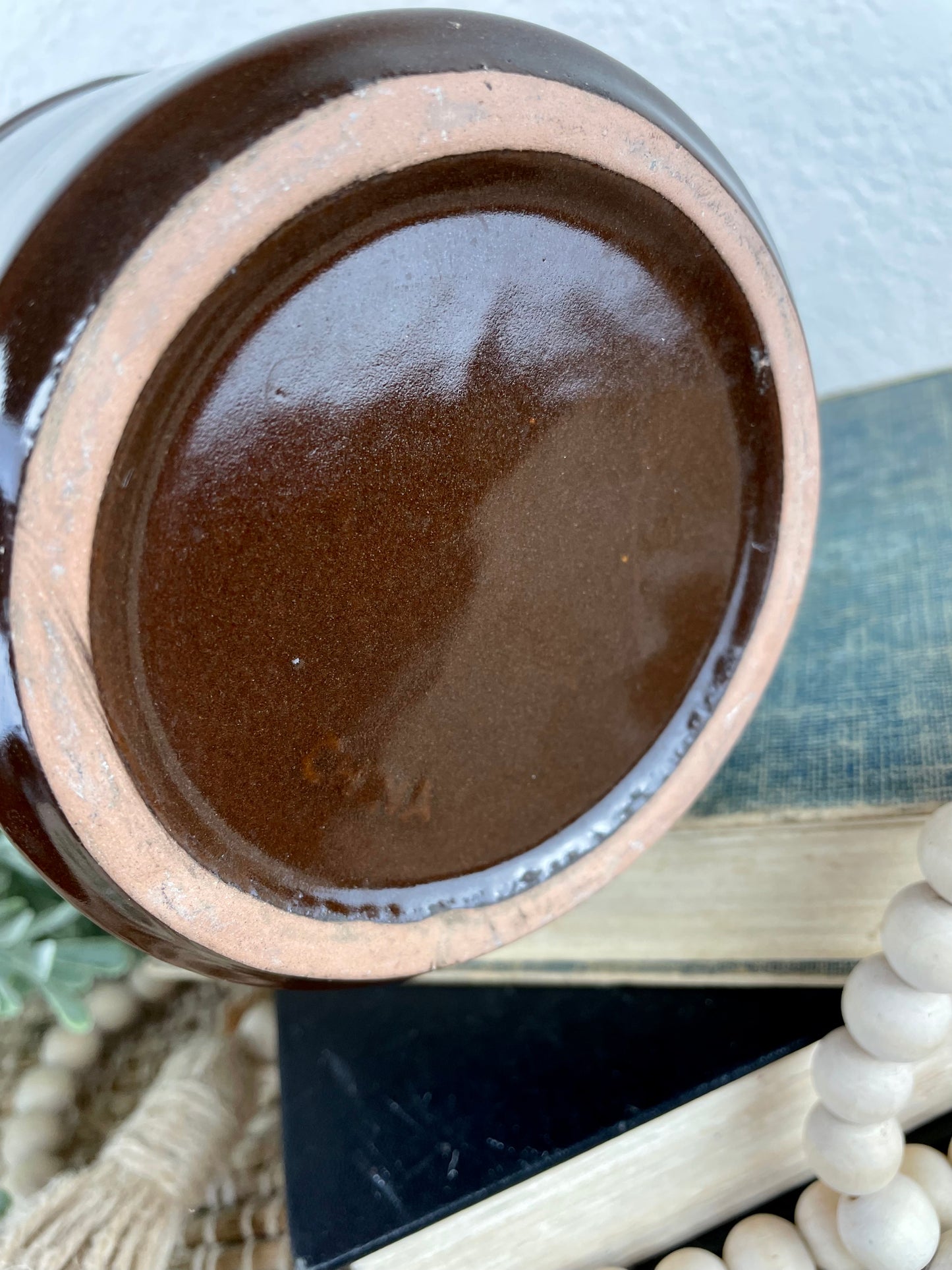 Vintage Brown Cheese Crock with Lid