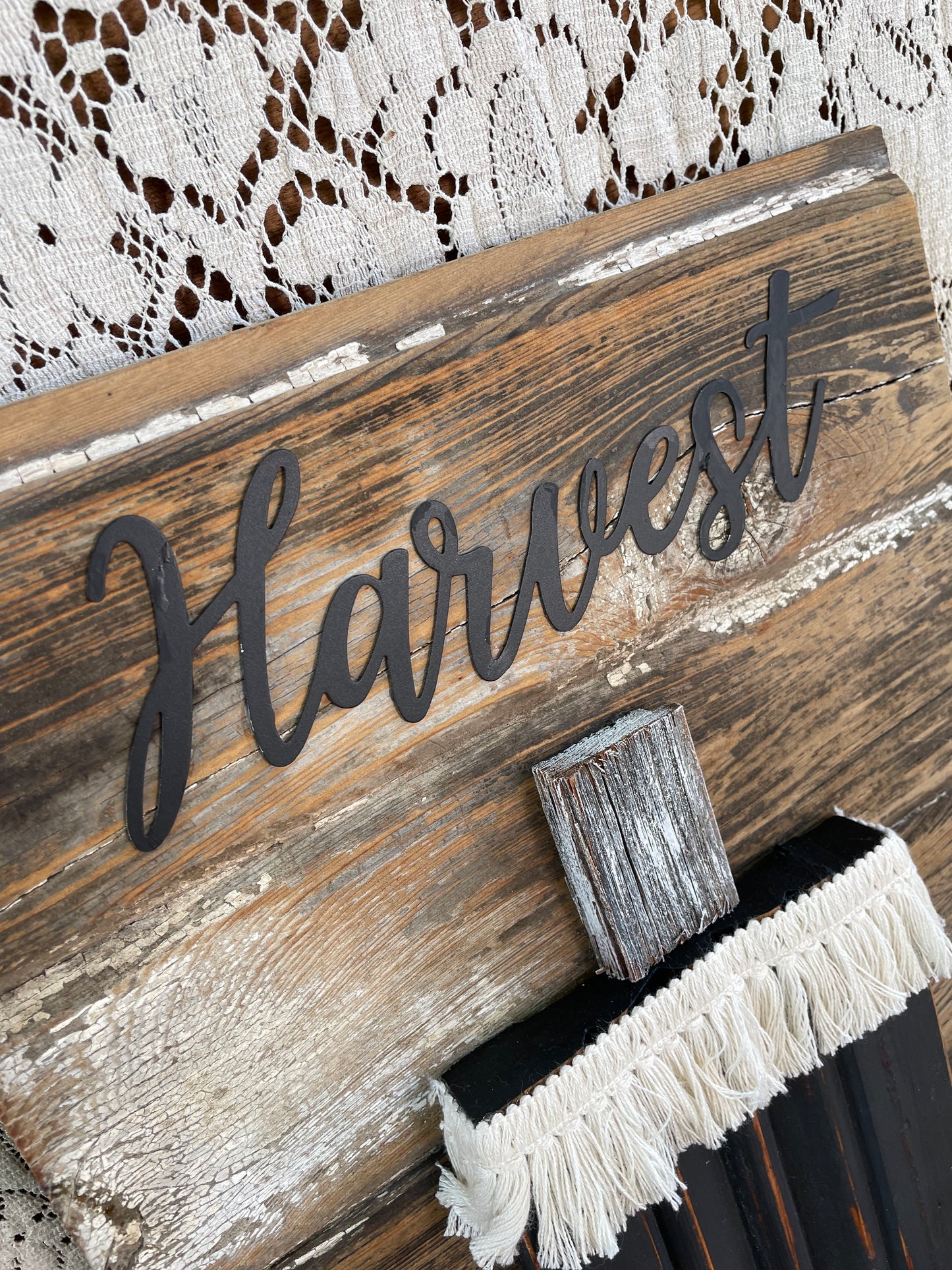 Handmade Barn Wood Black “Harvest” Pumpkin Sign