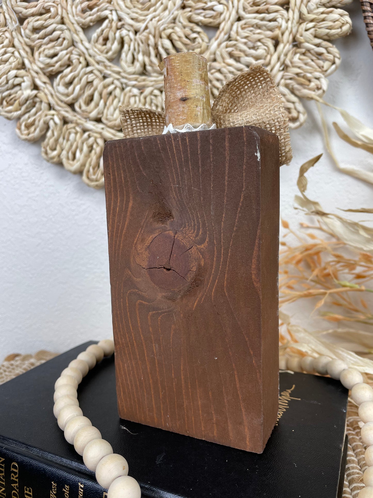 Handmade Reclaimed Wood Boho Pumpkin with Bow