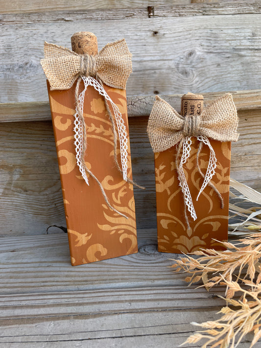 Handmade Reclaimed Wood Orange Pumpkin Set with Bows
