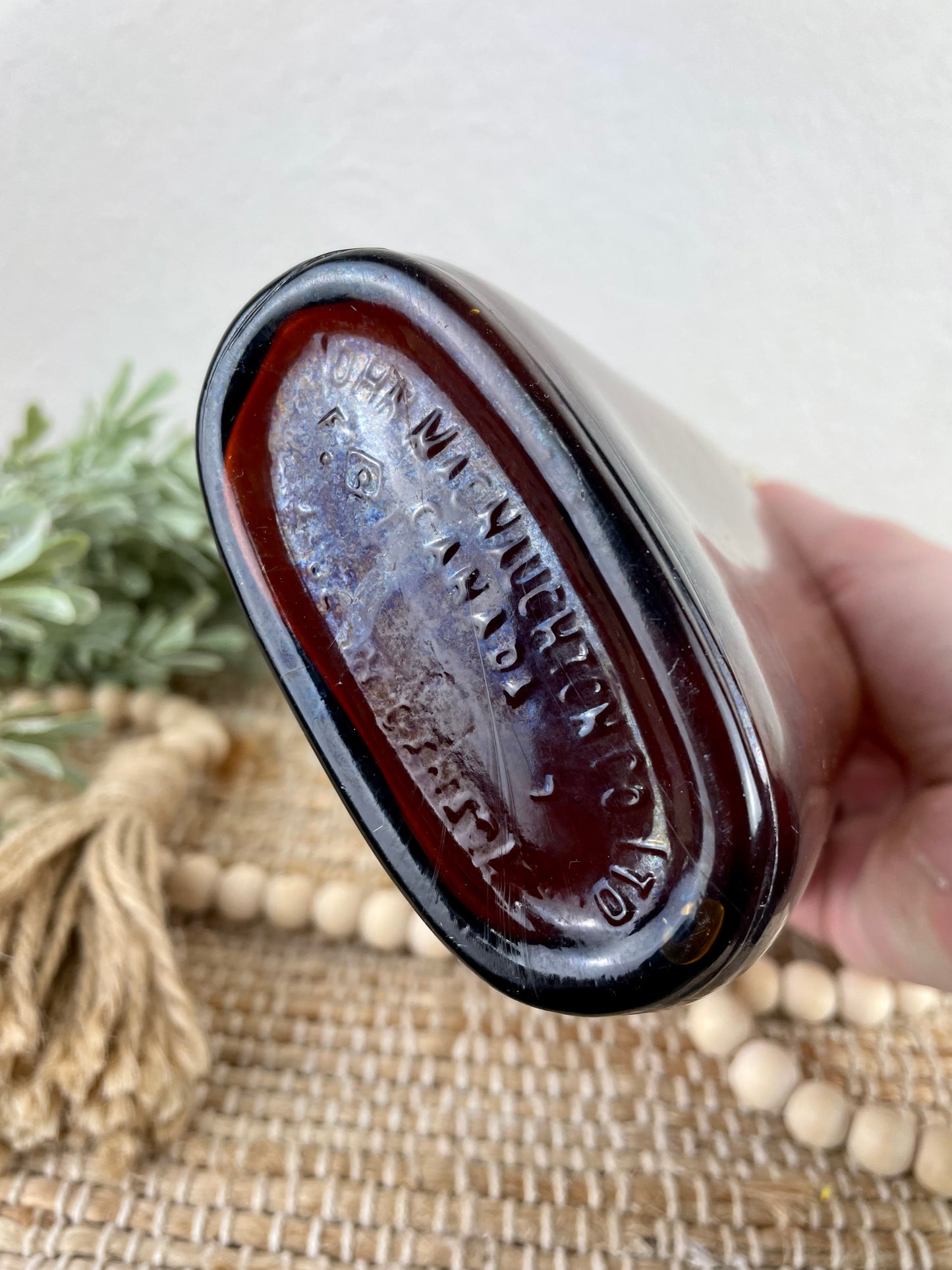 Vintage Amber Bottle with Dried Florals