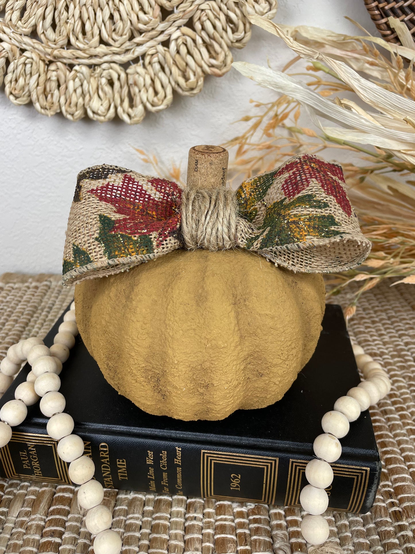 Handmade Textured Yellow Pumpkin with Bow