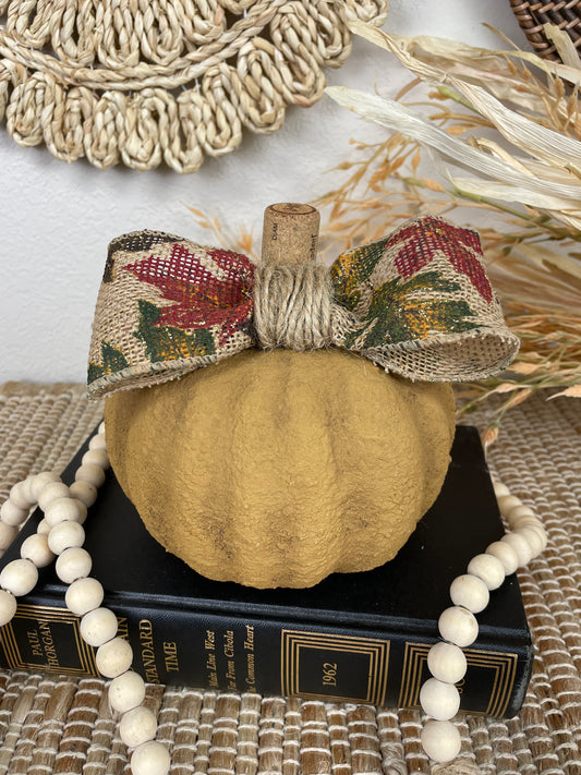 Handmade Textured Yellow Pumpkin with Bow