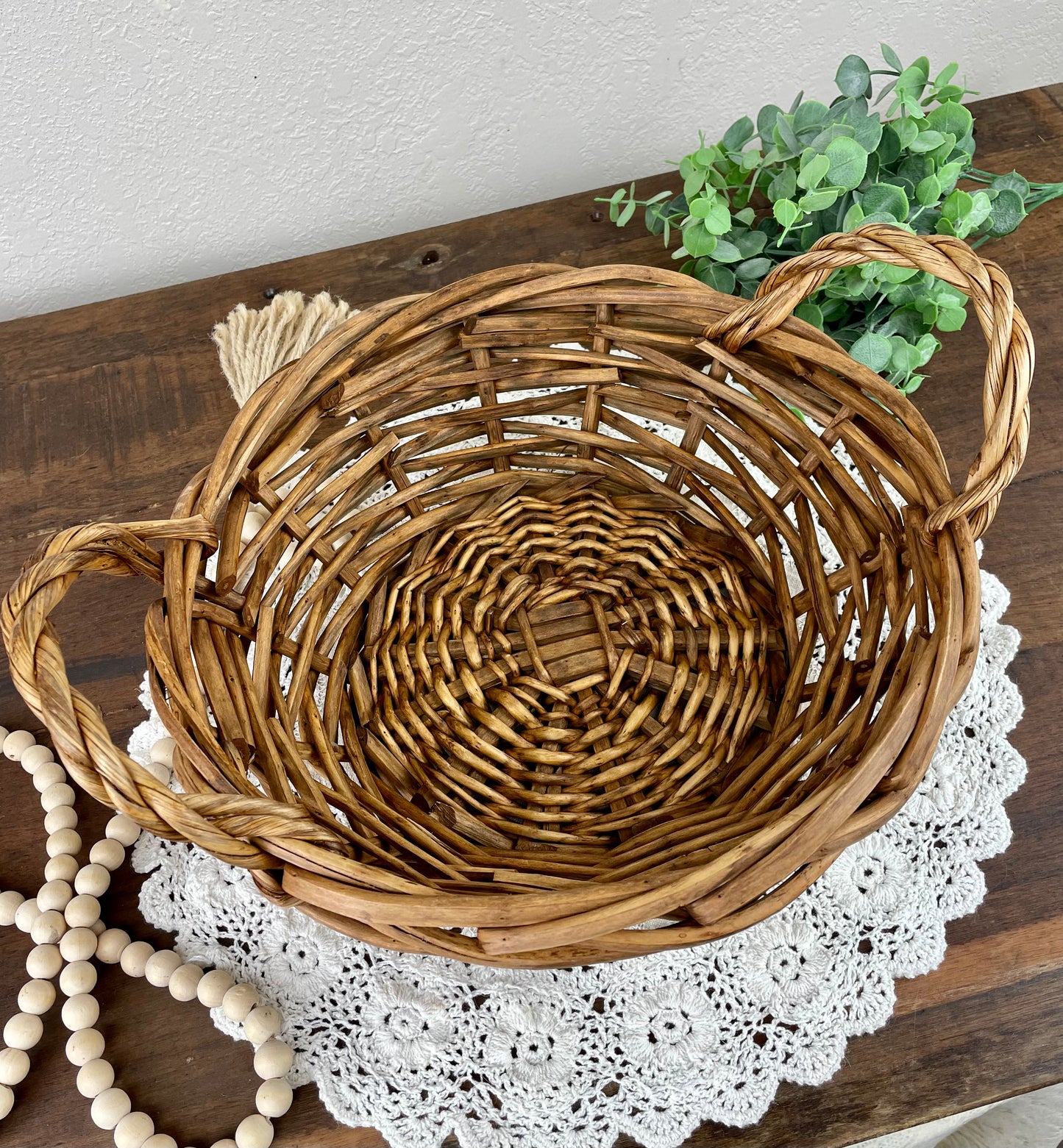 Vintage Chunky Wicker Basket with Handles