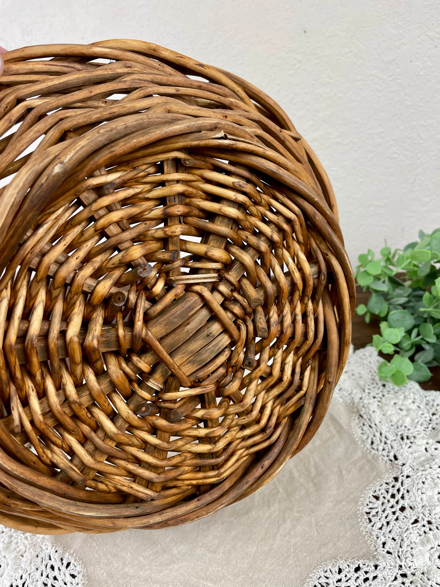 Vintage Chunky Wicker Basket with Handles