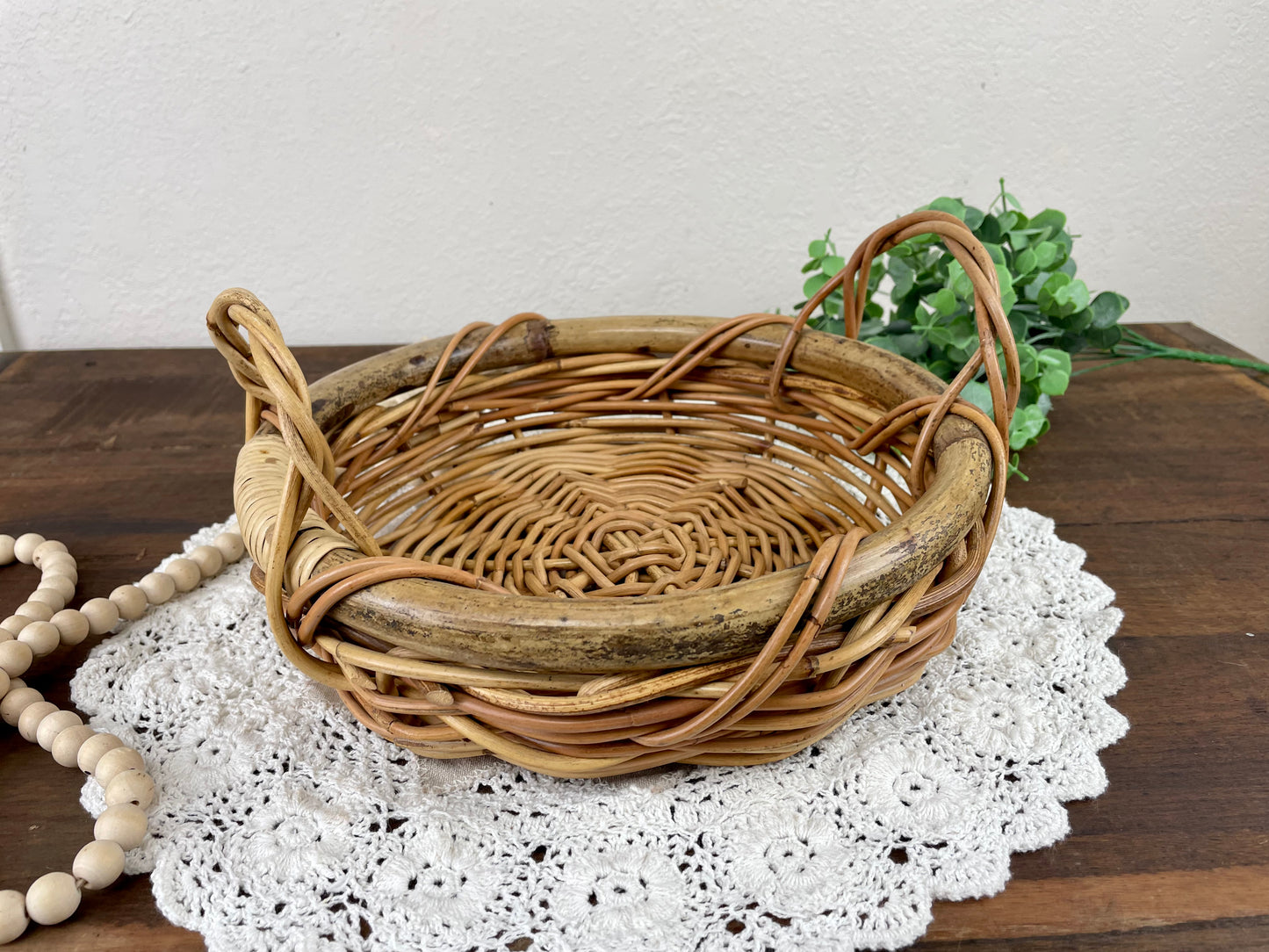 Vintage Chunky Wicker Tray with Handles