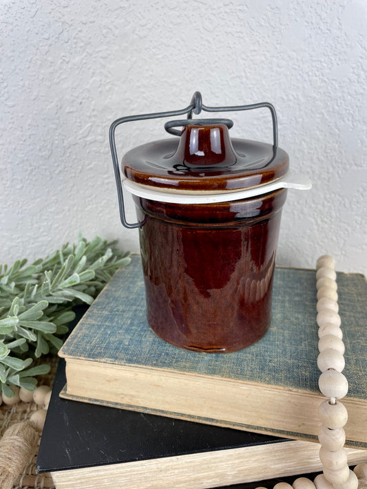 Vintage Brown Stoneware Cheese Crock