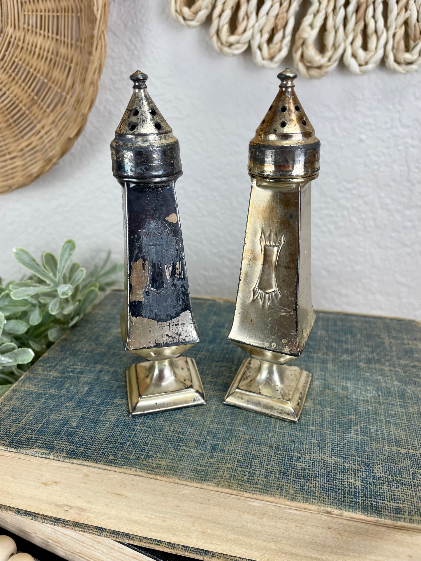 Vintage Silver Salt & Pepper Shakers with Natural Patina