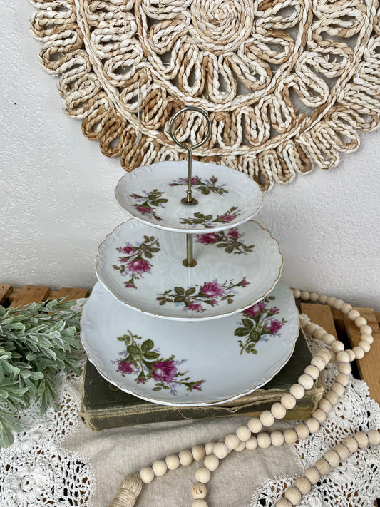 Vintage Porcelain Plate Tiered Tray