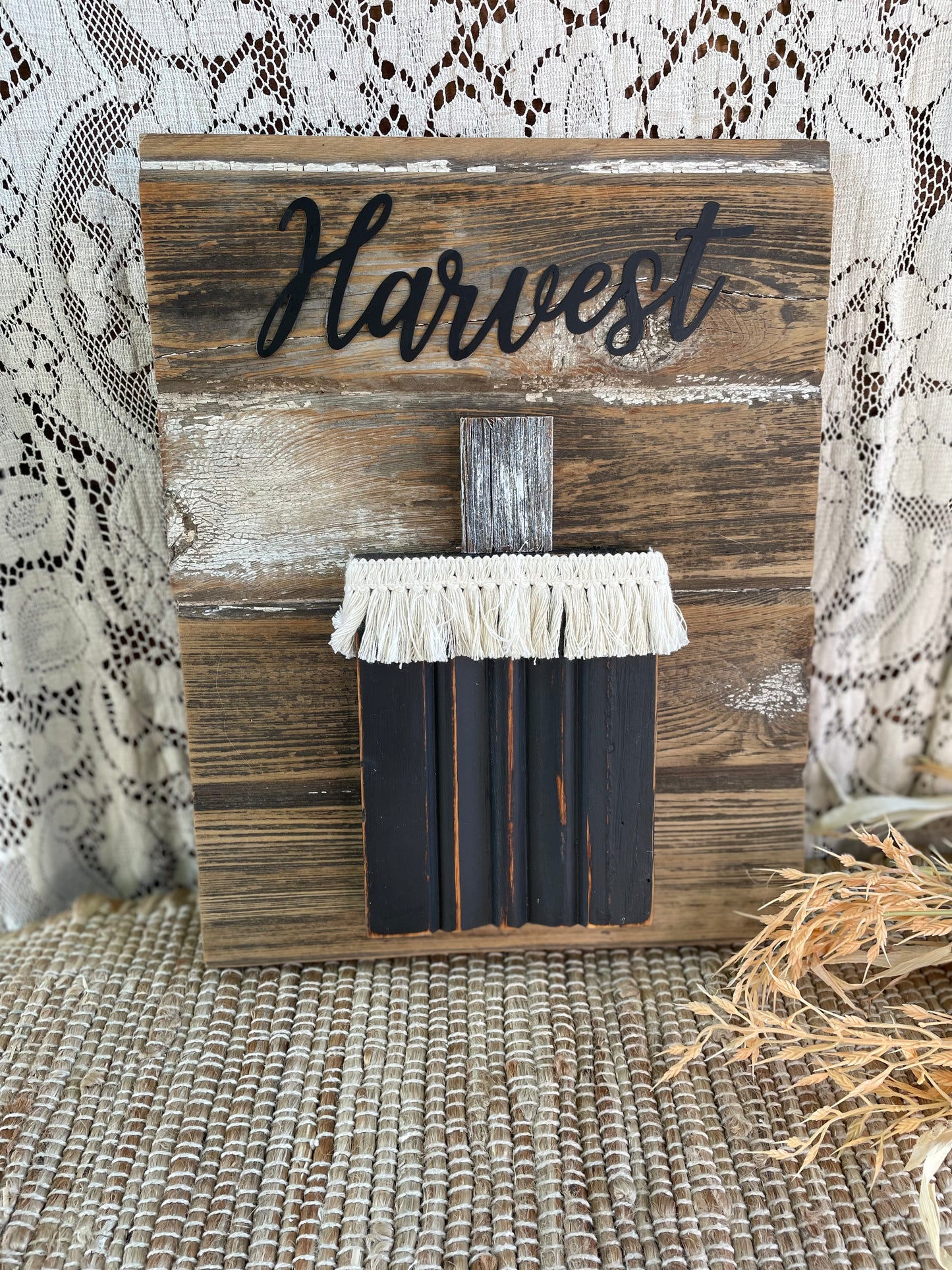 Handmade Barn Wood Black “Harvest” Pumpkin Sign