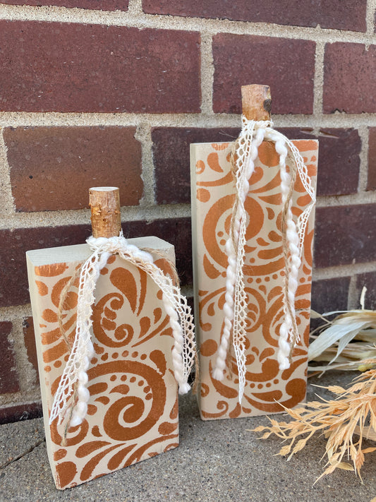 Handmade Reclaimed Light Beige and Metallic Orange Pumpkin Set