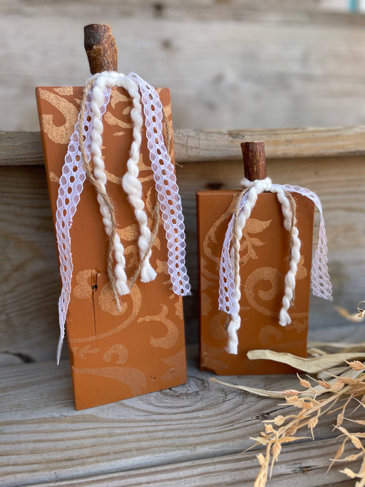 Handmade Reclaimed Rustic Orange & Metallic Pumpkin Set