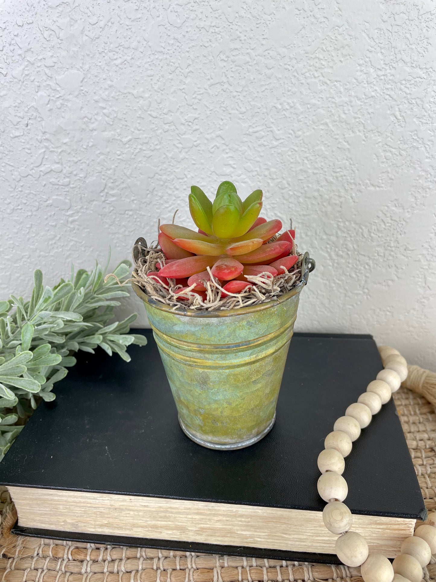 Handmade Faux Succulent Bucket Plant