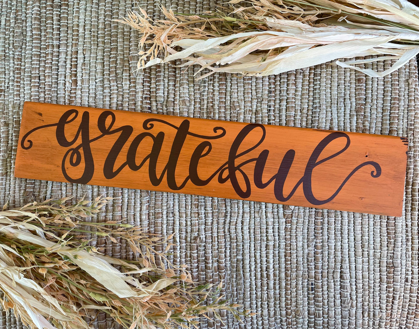 Handmade “Grateful” Sign on Reclaimed Wood