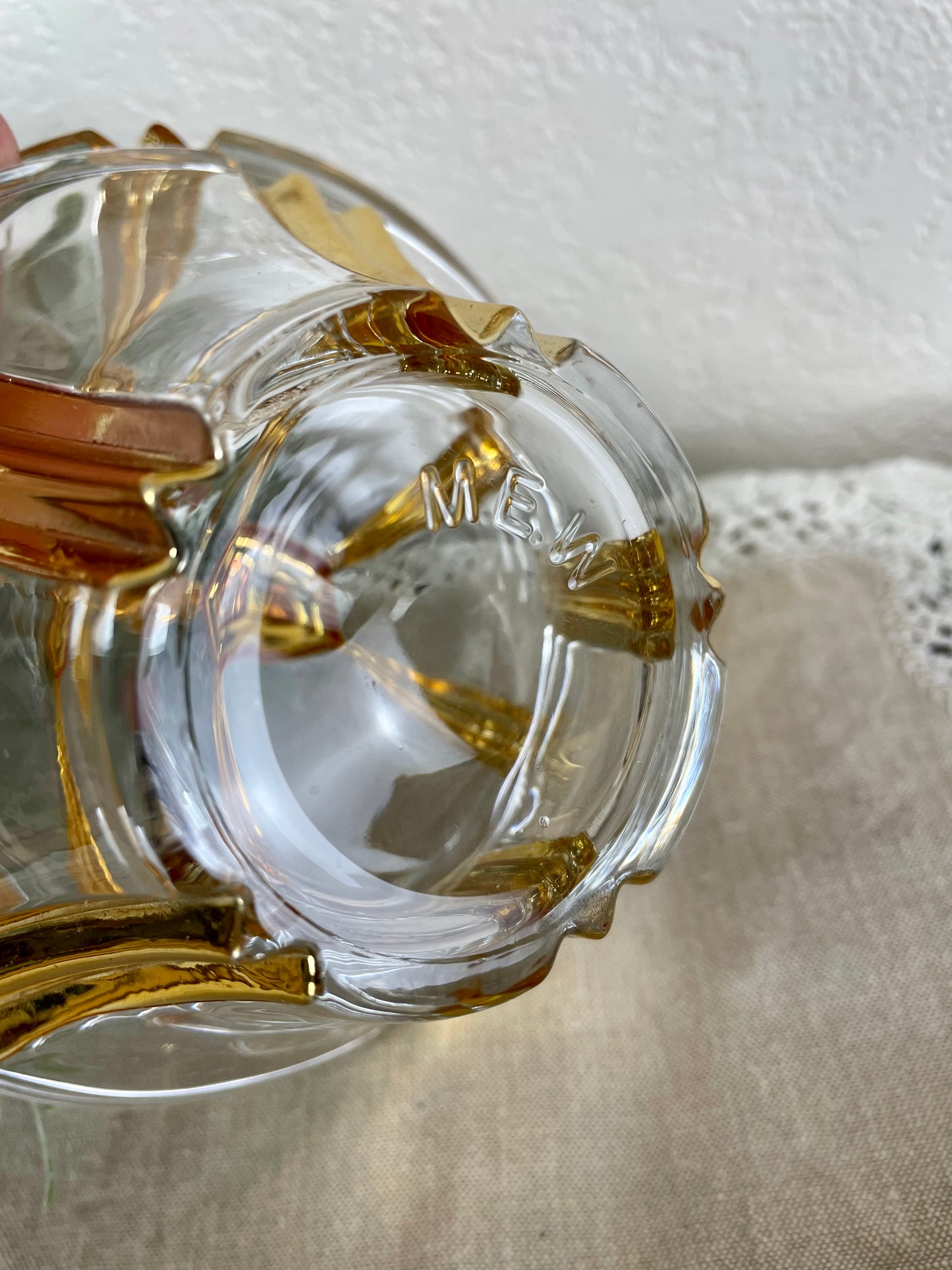 Vintage Glass Dish with Gold Details and Lid