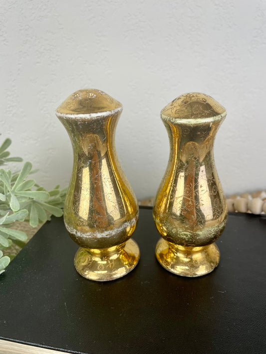 Vintage Ceramic Gold Floral Salt & Pepper Shaker Set