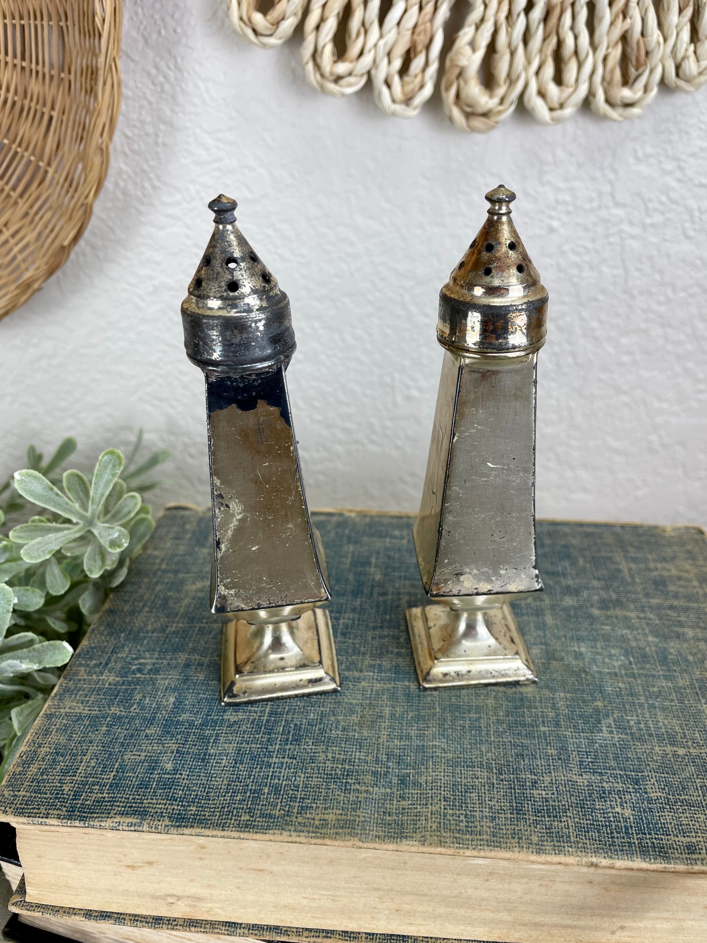 Vintage Silver Salt & Pepper Shakers with Natural Patina