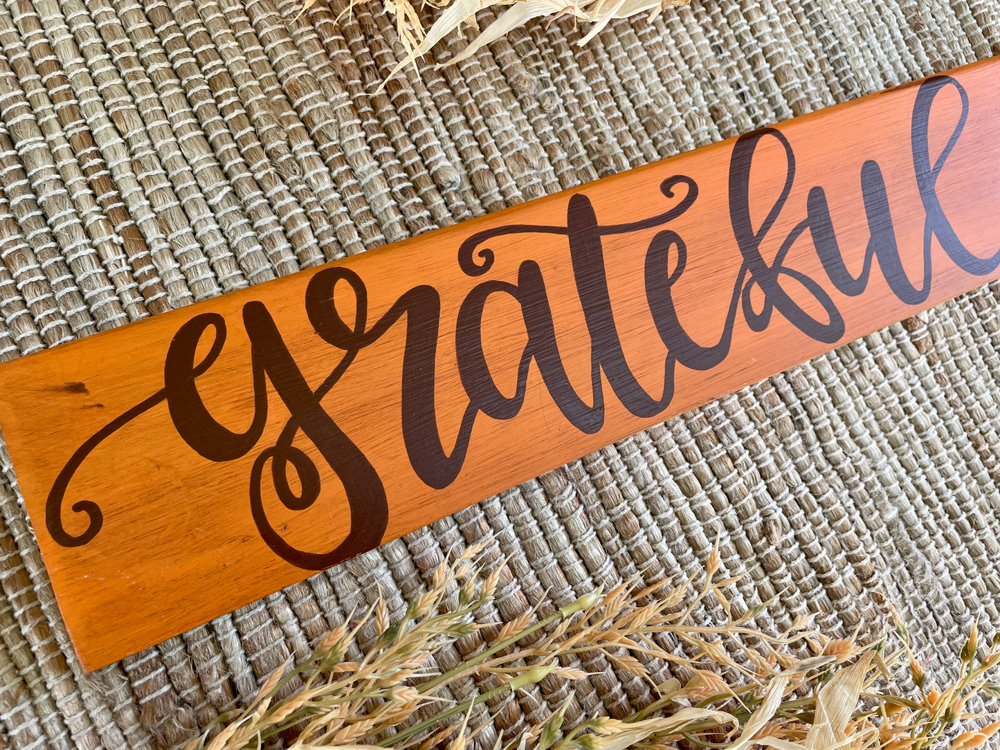 Handmade “Grateful” Sign on Reclaimed Wood