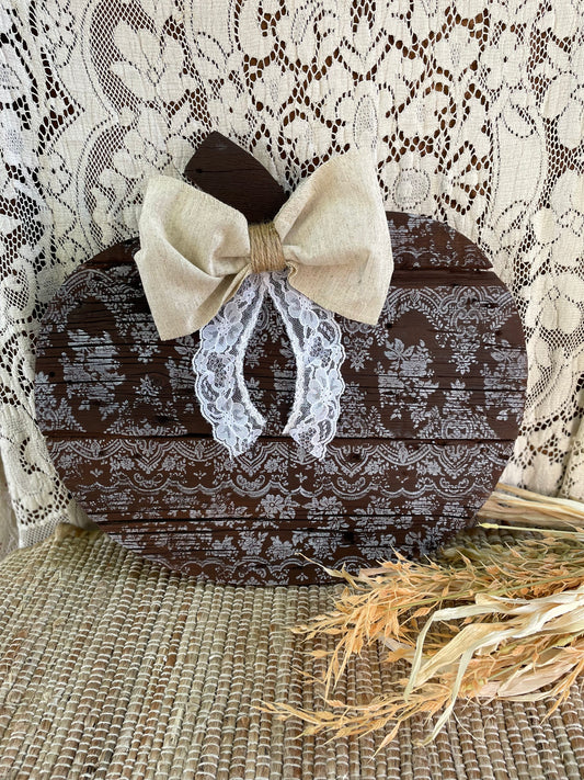 Handmade Barn Wood Pumpkin with Lace Pattern